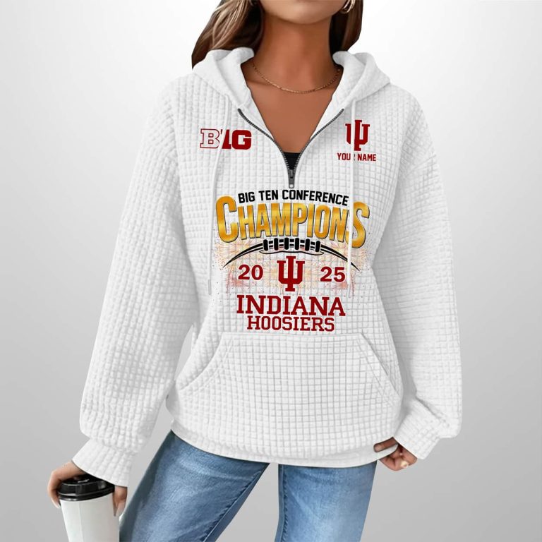 2025 Indiana Football Big Ten Champions Waffle Zip Hoodie