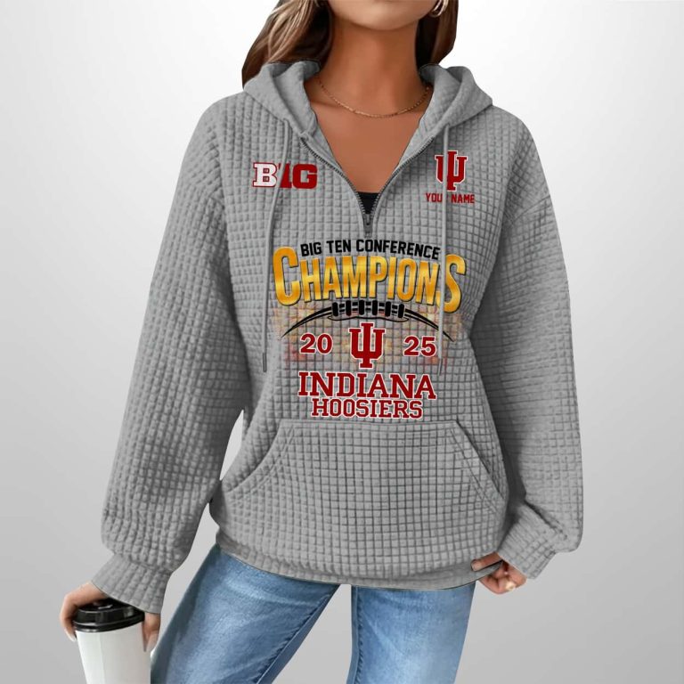 2025 Indiana Football Big Ten Champions Waffle Zip Hoodie