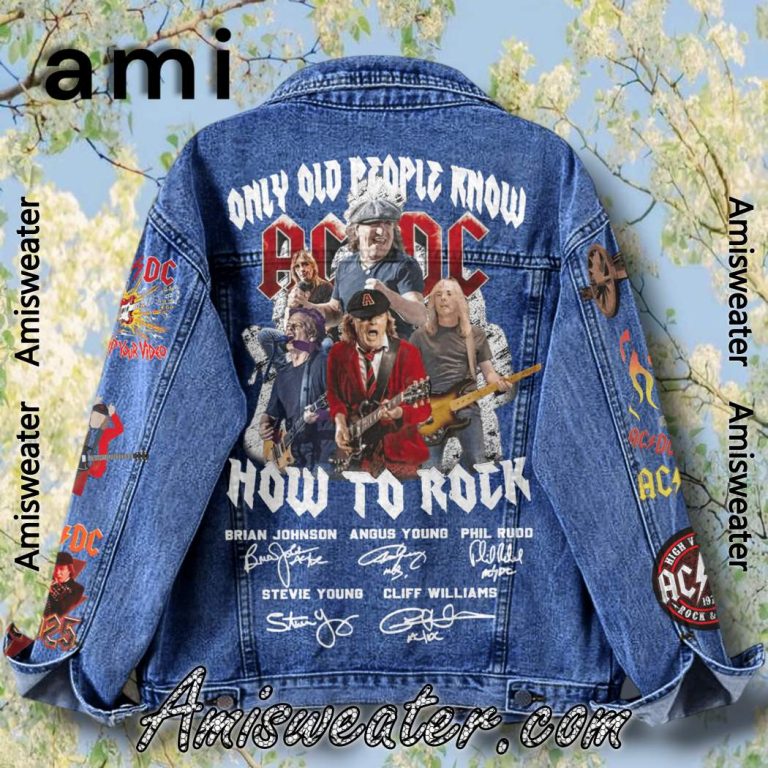 ACDC Only Old People Know How To Rock Signatures Denim Jacket-a