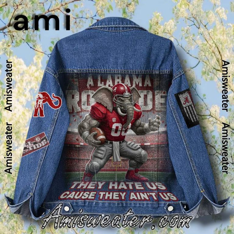 Alabama Crimson Tide They Hate Us Cause They Ain't Us Denim Jacket-a