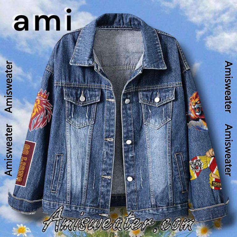 Brisbane Lions Roar With Pride Fight With Heart Denim Jacket-a