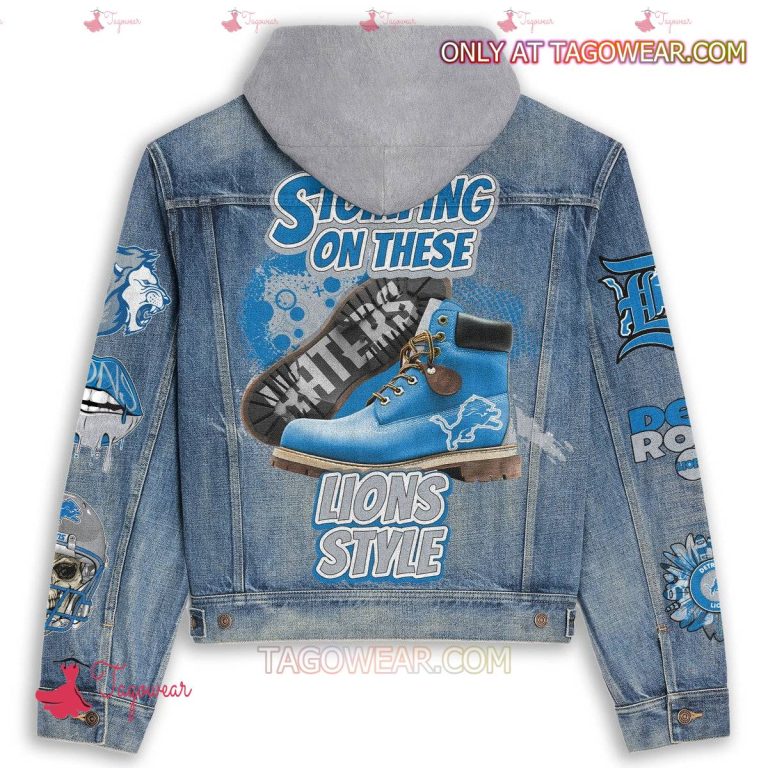 Detroit Lions Stomping On These Lions Style Jean Hoodie Jacket-b