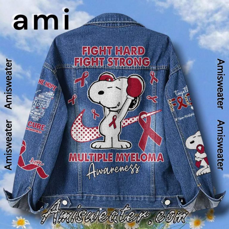 Snoopy Fight Hard Fight Strong Multiple Myeloma Awareness Denim Jacket-b