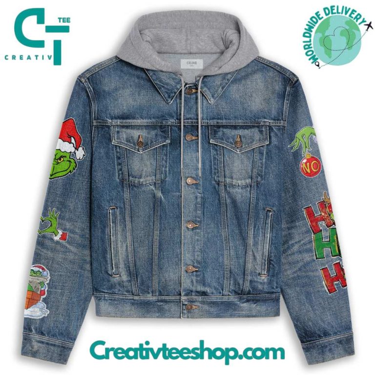 The Grinch Ho Ho Ho Hooded Denim Jacket