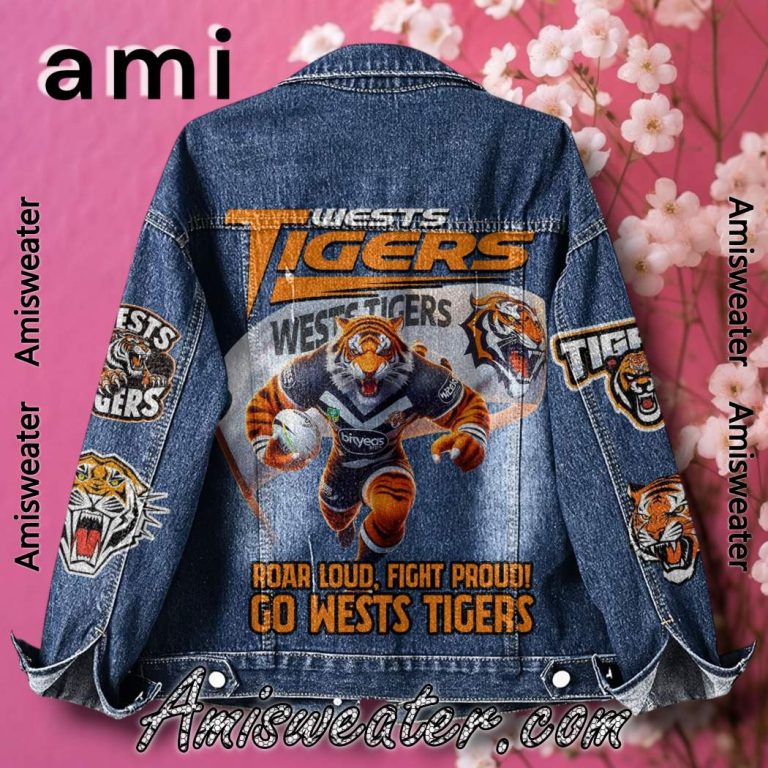 West Tigers Roar Loud Fight Proud Go Wests Tigers Denim Jacket-a